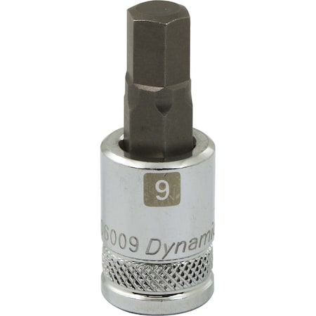 Dynamic Tools 3/8" Drive Metric Hex Head, 9mm Bit Std Length, Chrome Socket D006009
